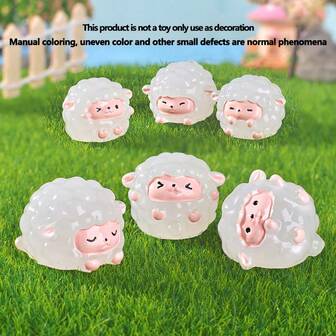 6/12pcs Resin Mini Luminous Sheep Figurines, Suitable For Fairy Moss Micro-Landscape Decor, Outdoor Garden Decoration