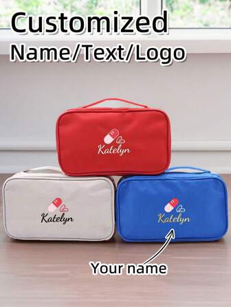 Organizador médico de emergencia con tu nombre personalizado - Bolsa de almacenamiento de medicinas familiares, con compartimentos multicapa y bolsillos transparentes para acceso instantáneo (botiquín de primeros auxilios y estuche de pastillas para padres, ancianos, niños, cuidado en el hogar)