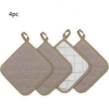 4pcs Brown Cotton One-Sided Silver-Coated Heat Insulation Pad, Simple Polyester Fiber Towel Cloth Square Heat Insulation Pad Suitable For Kitchen And Household Kitchens, Heat-Resistant High-Temperature Baking And Cooking Pad