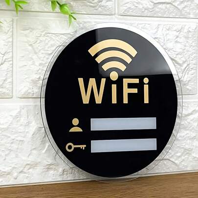 1 WiFi Password Sign, Self-Adhesive, Durable, Waterproof Black Acrylic WiFi Sign, Suitable For Living Rooms, Offices, Commercial Premises, Etc.