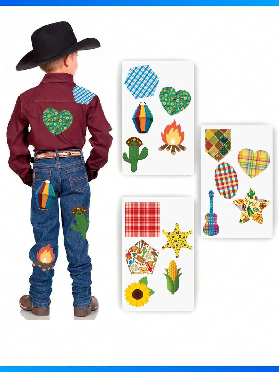 Sticker For June Festival Clothing Patchwork Patch Does Not Damage The June Festival Clothing In Cloth Guitar Bonfire - KIT WITH 3 CARDS - View 1
