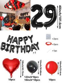 Bộ 53 vòng hoa bóng bay sinh nhật màu đỏ và đen, bóng bay Mylar số màu đen 40", phù hợp cho tiệc sinh nhật lần thứ 16, 18, 20, 21, 22, 25, 30, 35, 40, trang trí phòng, đạo cụ chụp ảnh - Đỏ và đen - Xem 26