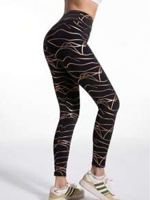 High Waist Lift Butt Gold Foil Casual Sports Leggings