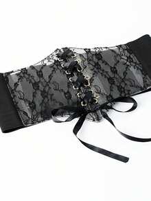 1pc Women's Renaissance Era Accessory, Black Sheer Lace Corset, Sexy Gothic Style Suitable For Halloween Party Or Daily Outfit Matching - Black - View 7