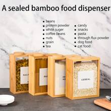Bamboo Airtight Slide Lid Container - Sealed Storage Box-,Coffee Bean And Pasta Storage Box 3L Vintage Kitchen Food Storage - Bamboo Slide Lid Jar For Coffee, Pasta And Dry Food Bamboo Food Preserver - Coffee Bean Dispenser And Pasta Container