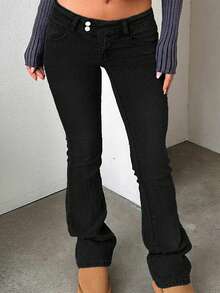 TOP Cross-Border European And American Street Fashion Y2K Hot Girls Tight-Fitting Low-Waisted Women's Bell-Bottom Pants