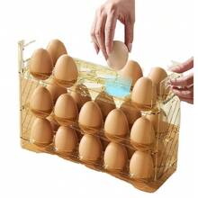30 Egg Capacity Refrigerator Egg Storage Rack, 3-Tier Side Mount Holder With Date Tracking, Durable Plastic Egg Carton Box, Suitable For Kitchen And Dining Room Fridge Side Door - Transparent Green - View 5