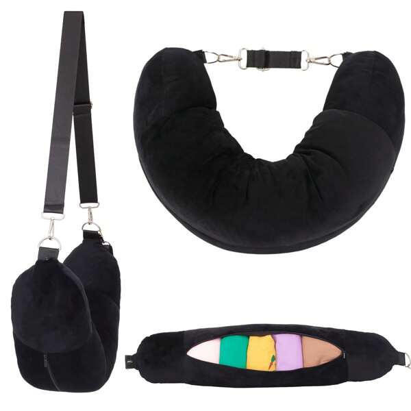 1 pieza Bolsa de hombro con cuello de pico de viaje para hombre o almacenamiento de equipaje adicional, ideal para 1-3 días, esenciales de viajes, tamaño de avión en forma de U, funda de terciopelo suave sin relleno, cruzado, relleno con ropa, sin cargos adicionales por equipaje, resistente al agua y cómodo para viajes largos