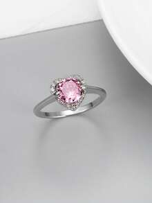 MONALLY 1pc Luxury Fashion Pink Sakura Flower Cubic Zirconia Stainless Steel Ring For Women Birthday Dating Gift - Pink - View 3