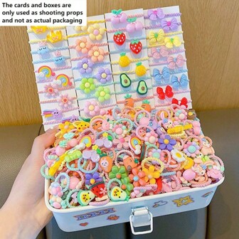 20/40/60 piezas Surtido de ligas de pelo pequeñas y coloridas con diseños de dibujos animados, bandas elásticas para el pulgar que no dañan el cabello, accesorios de pelo con flores y dibujos animados, gomas, regalos