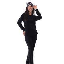 Women's Soft Winter Long Adult Fleece Pajamas Basic Simple Long Sleeve - Black - View 1