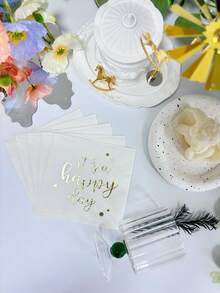 25pcs Slogan Graphic Disposable Napkin,Christmas - White - View 7