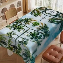 1 件对称棕榈树反射印花桌布，适用于家庭、餐桌、家庭餐桌罩、日常厨房桌布