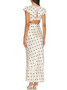 Women's Floral/Polka Dot Print Dress Short Sleeved Square Neck Lace Patchwork Dress For Summer Daily Casual Wear - 杏色 - 查看 2