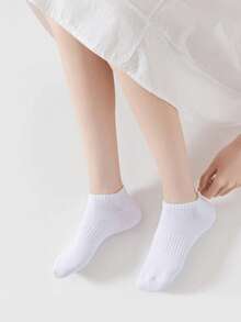 5/10 Pairs Of White Vertical Stripes, Simple And Fashionable, Versatile, Breathable And Odor Resistant Women's Ankle Socks - White - View 3