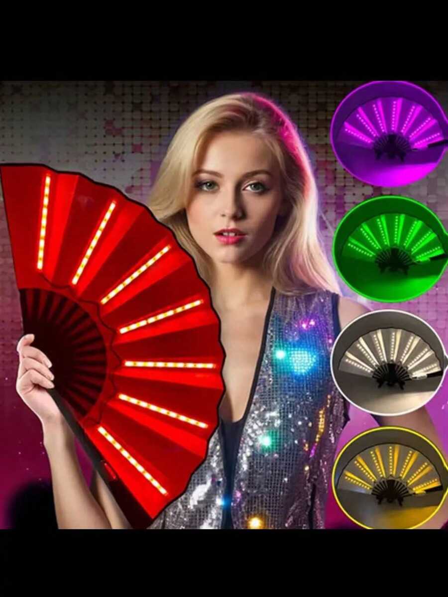 Rave Folding Fan LED Illuminated Large Hand Fan Color Luminous Handheld Folding Fan (Product Without Battery) Used For Party Gifts, Performance Shows, Weddings, Birthdays, Home Decor Nightclubs, Fluorescent Prop Fans, Halloween Parties, Role Playing, Luminous In The Dark, Gifts, Parties - Multicolor - View 1