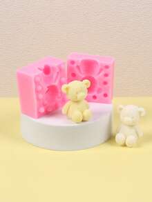 1pc Bear Couple Shape Silicone Mold For Diy Making - Pink - View 1