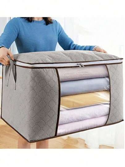 1Pc Large Capacity Storage Bag,Non-Woven Quilt Storage Bag, Quilt Travel Moving Storage Packing Bag, Clothes Luggage Storage Bag, For Seasonal Storage And Organization Decorations Autumn Decor Festival Decor Room Decor Home Decor Fall Decor Bedroom Decor