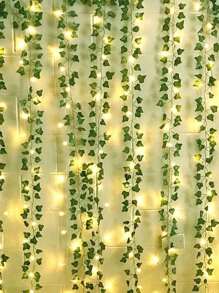 1pc 6.56ft/16.4ft/32.8ft LED Vine Fairy Lights, Leaf Decor Lights, Outdoor Green Leaf Lights, Artificial Flower Wreath With Lights, Green Leaf Garland Hanging Lights For Wall, Party, Wedding, Room, Kitchen, Indoor And Outdoor Decor