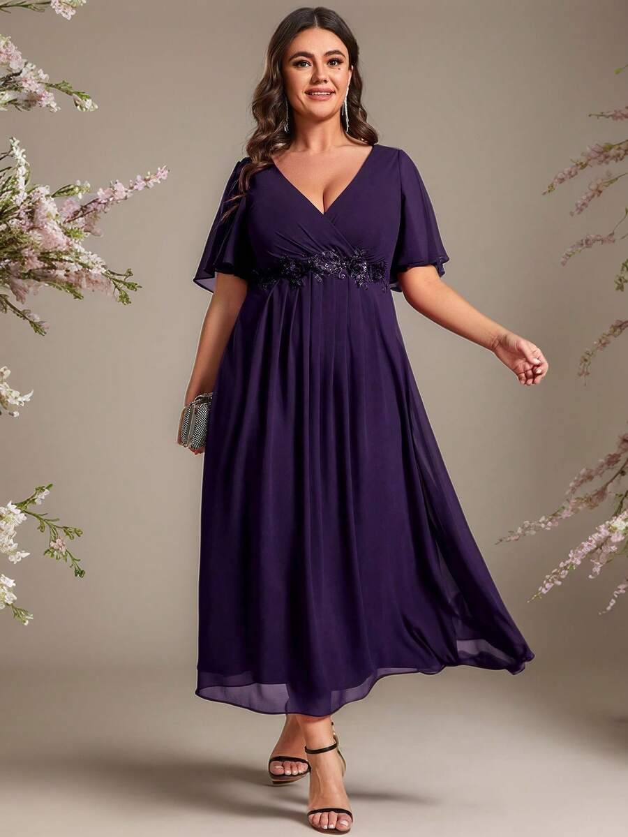 Elegant Chiffon Applique High-Low Hem Lavender Bridesmaid Dress, Spring/Summer Wedding Guest Dress, Mother Of The Bride Dress, Vacation Dress