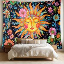 1 pezzo Arazzo da parete decorativo in poliestere colorato con disegno di sole e fiori, stile bohémien, adatto per soggiorno, camera da letto, studio di yoga e meditazione, decorazione per la casa, design vibrante con motivi e dettagli intricati