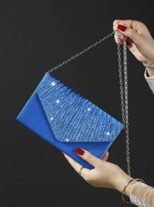 4 Peças Conjunto de Moda Feminina com Bolsa de Embreagem Versátil com Pedrinhas e Alça de Corrente, Mais Conjunto de Joias com Colar, Brincos e Pulseira com Pedrinhas