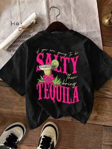 Plus Size Women's Round Neck Casual Short Sleeve T-Shirt, Fashionable For Summer - Black - View 1