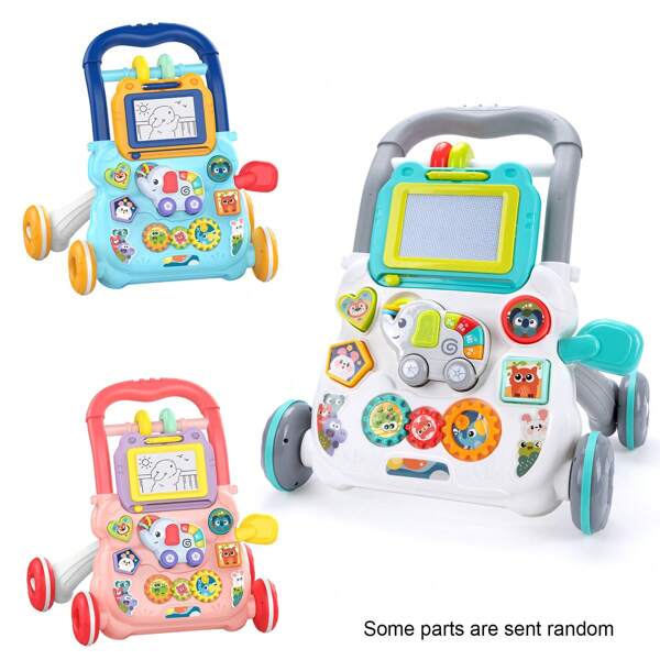 Marchette bébé multifonctionnelle, jouet de soutien et de poussée pour tout-petits, marchette d'apprentissage de la position assise à debout avec tableau à dessin, centre d'activités musicales, jouet sensoriel cadeau pour garçons et filles (certaines pièces sont envoyées de manière aléatoire)