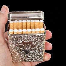 1pc Metal Vintage Cigarette Case, Triple Open Cigarette Box, Fashionable Gentlemen Style, Holds 20 Regular/16 King Size Cigarettes, Unisex Portable Metal Cigarette Case, Engraved Cigarette Box With Anti-Crush Design