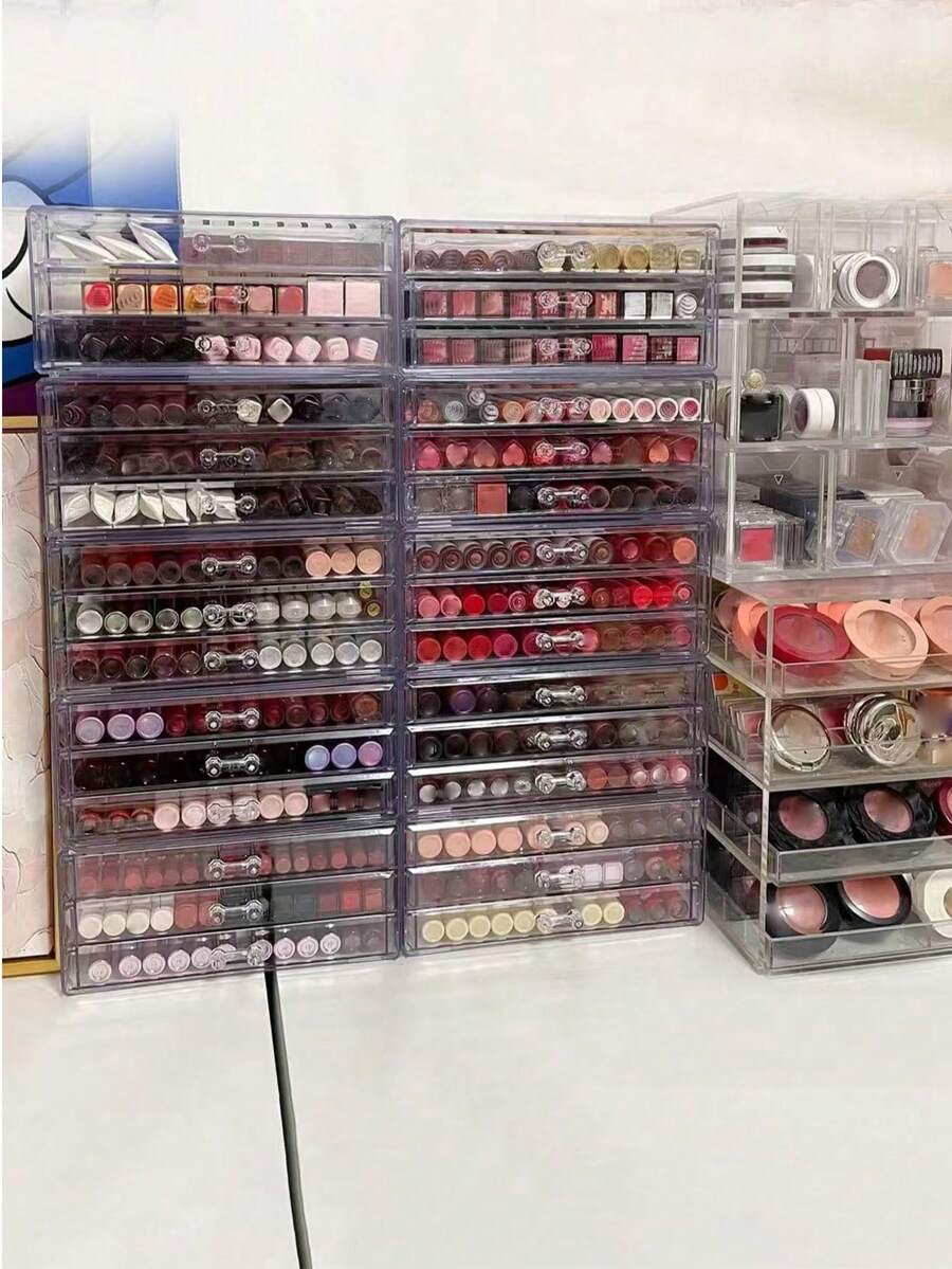 1pc Acrylic Desktop Lipstick & Lip Gloss Makeup Organizer Box, Transparent Dust-Proof Makeup Cosmetic Storage Rack - Clear - View 1