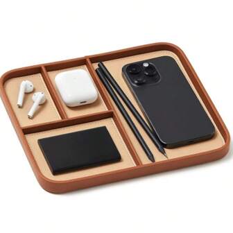 Leather Valet Tray -Premium Vegan Leather Stylish And Organised Nightstand Tray For Men - Catchall Tray For Keys, Watch, Wallet, Jewellery - Modern Bedside Caddy