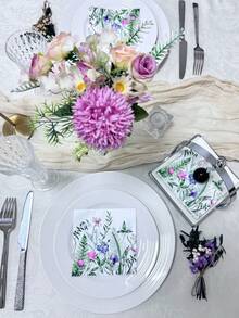 20pcs/Set, Spring Fresh Wild Flower & Plant & Herb Printed Napkins 10*10 Inch, Wedding & Tea Party & Decoration Tissue, For Restaurant & Kitchen,Christmas - Multicolor - View 7