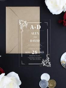 Invitación de boda de acrílico, invitaciones de fiesta, invitaciones personalizadas, invitación de acrílico, elegante invitación de boda de acrílico con RSVP, invitación de boda transparente - Multicolor - Ver 5
