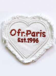 4pcs Embroidered Label Hat, Pink Denim Frayed Heart-Shaped Letter Down Jacket, Patchwork Hat Accessory