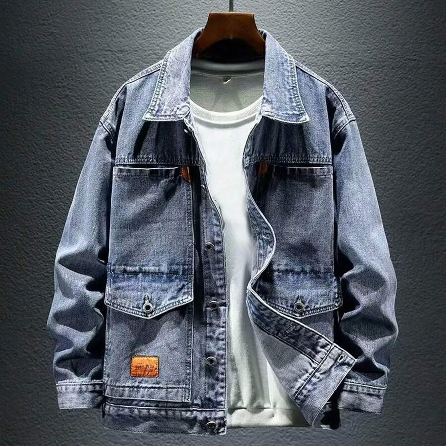 Men Denim Jacket Cowboy Retro Cotton Denim Coat Spring Loose Fit Jeans Jacket Outerwear Y2k Vintage Big Size Casual Denim Jacket - Blue - View 1