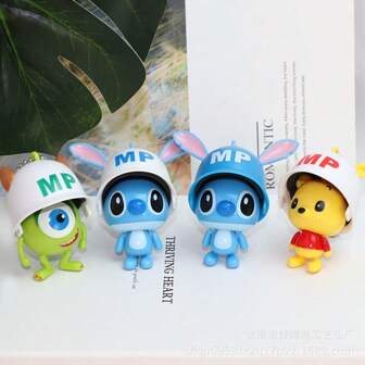 1 Disney Stitch Head Helmpop, 1 Eenogige Monster Sleutelhanger Hanger, Helmdecoratie; 1 Winnie de Poeh Sleutelhanger; Sleutelhangers voor Koppels; Schattige Poppenmachine Speelgoed; Feestgunsten voor de Feestdagen; Cadeaus voor Vrienden en Vriendinnen