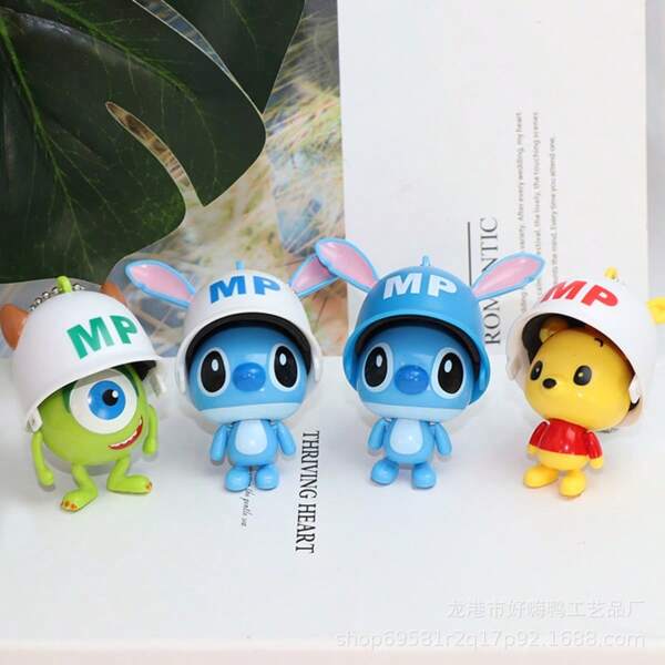 1 Disney Stitch Head Helmpop, 1 Eenogige Monster Sleutelhanger Hanger, Helmdecoratie; 1 Winnie de Poeh Sleutelhanger; Sleutelhangers voor Koppels; Schattige Poppenmachine Speelgoed; Feestgunsten voor de Feestdagen; Cadeaus voor Vrienden en Vriendinnen