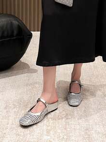 Xin Jing Shoes 2025秋季女士时尚编织镂空绑带平底增高通勤鞋、穆勒鞋、芭蕾平底鞋 - 銀色 - 查看 6