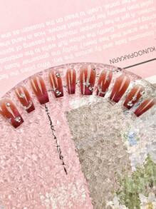 Y2K Update Your Look 10Pcs Summer Nail Cateyes Nail Gems Nail Charms Medium Coffin Nail Tips Super Glossy Press On Acrylic Kids False Nails Red Fashion French Tip Nail Gradient Glitter Geometry Stripe Star Chain Cute