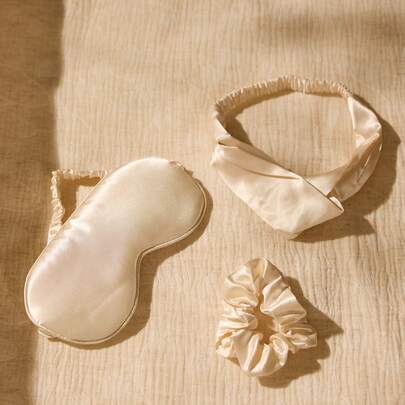 Cirelle 4pcs/Set Silk-Like Eye Mask, Headband, Scrunchie Sleep Set Home AccessoriesFor Bedroom,Travel,Office,School, Back To School Supplies