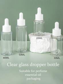 2pcs Clear Dropper Glass Bottle, White Lid - 50ml, Refillable Cosmetic Dropper Bottle, Small Portable Essence Bottle, Glass Bottle, Reliable Sealing, Quantitative Use, Suitable For Essential Oil, Perfume Sample, Cosmetic Packaging - Daily Commuting, Travel Refill Bottle - Multicolor - View 2