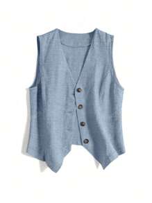 Top canotta in lino casual corto da resort per donna
