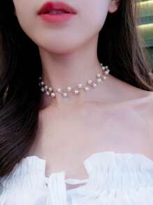 1pc Women's Retro French Pearl Necklace, Elegant High-End Luxurious INS Style Choker Necklace For Bride, Party, Wedding