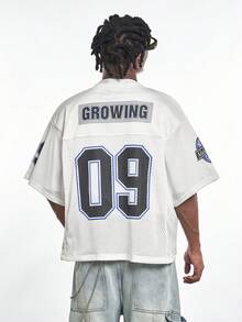 MT99 美国网眼镂空V领09字母印花透气宽松速干轻薄白色短袖T恤 - 白色 - 查看 2