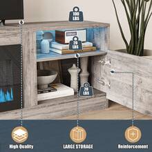 80" Fireplace TV Stand With 36" Fireplace, Up To 90" TVs, 70" Entertainment Center, With 20 Color Lights, TV Media Console With Storage Cabinets For Living Room - GREY-80inch - 查看 7