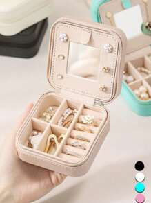 A Jewelry Storage Box With A Makeup Mirror, Portable Travel Zipper Jewelry Box, Simple Travel And Home Jewelry Box, Fashionable Personalized Leather Mini Jewelry Box For Earrings, Necklaces, Rings Storage, Dust-Proof Small Jewelry Storage Box, Jewelry Accessory Storage Box And Vanity Box, Perfect For Storing Rings, Pendants, Earrings, Ties, Bracelets, Great Gift For Girlfriend, Mother's Anniversary, Men's & Women's Gifts