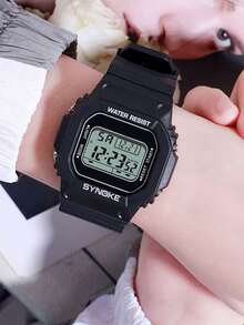SYNOKE Men Rubber Strap Water Resistant Round Dial Electronic Watch