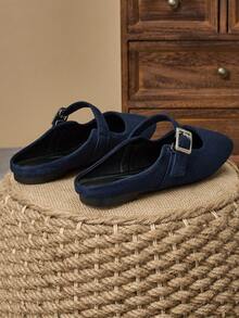 MonaNise Bequeme Damen Slippers mit quadratischer Zehenpartie, Reise & Urlaub, lässige vielseitige Mary Jane Stil Loafer, Einfarbige Optik, Büro Outfit, Navy Blau