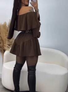 Vestido Macaquinho Manga longa feminino manga em camadas, macaquinho com babado