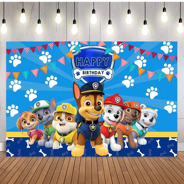 Paw Patrol Authorized 1pc PAW Patrol Birthday Party Cake Table Supplies Decorations Background Cloth Banner Perfect Decoration For Birthday Party Room Wall Background Cloth Photo Booths Studio Props 82.7*59.1/59.1*39.4/39.4*29.5 Inch